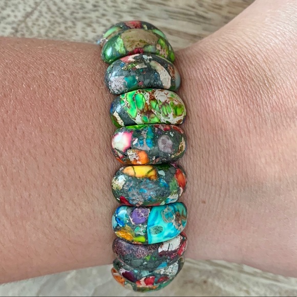 19mm Jasper Chakra Stretch Bead Bracelet - Picture 7 of 8